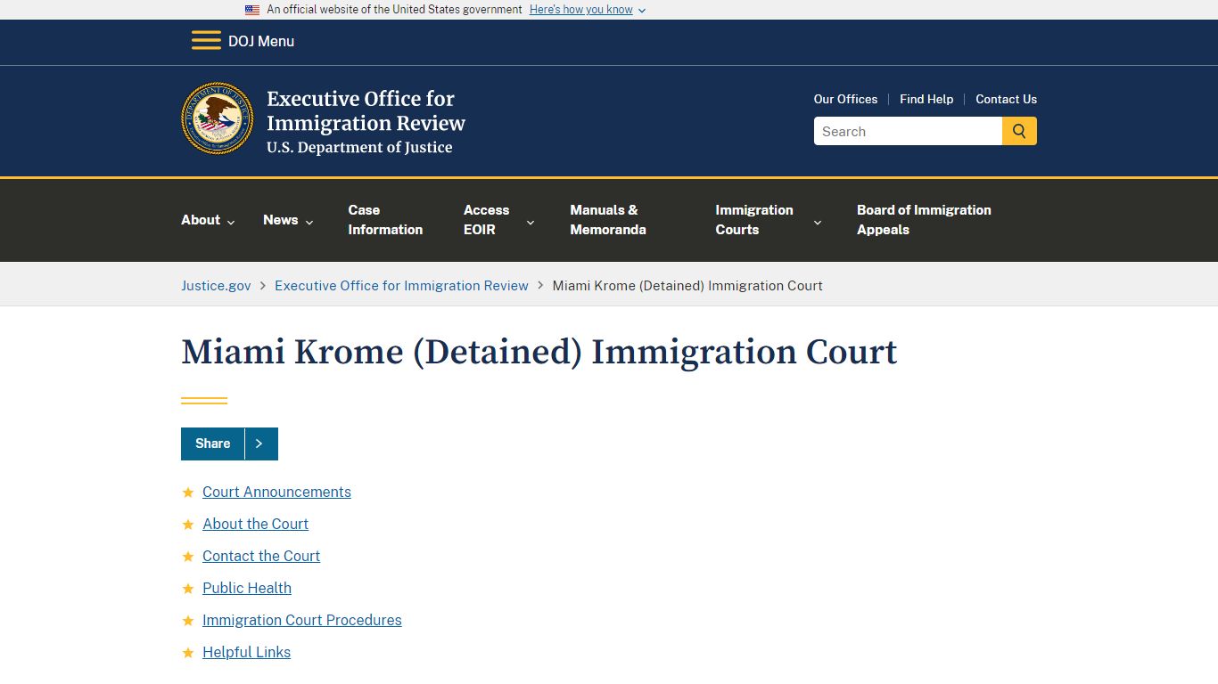 Miami Krome (Detained) Immigration Court - United States Department of ...