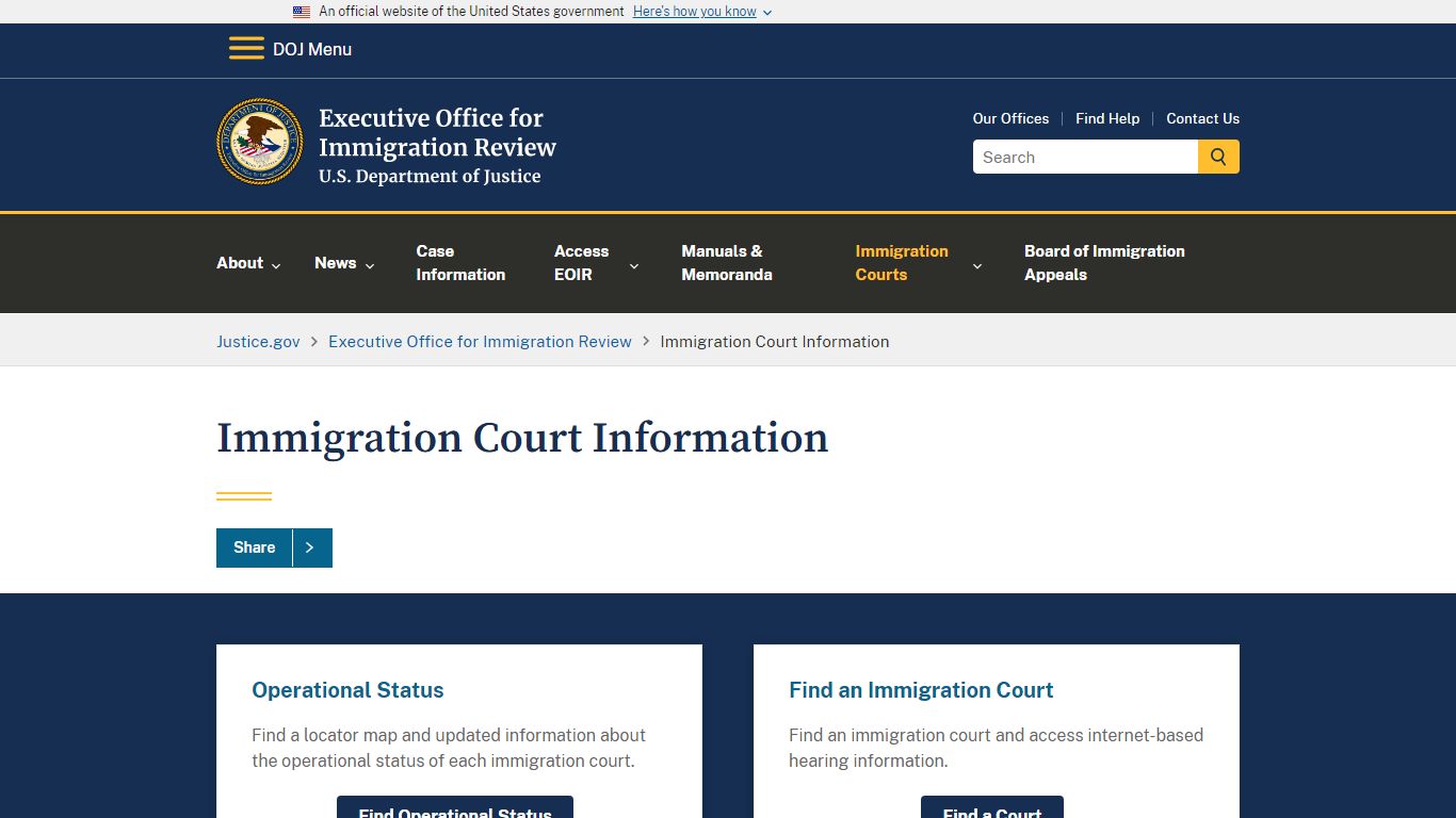 Immigration Court Information - United States Department of Justice